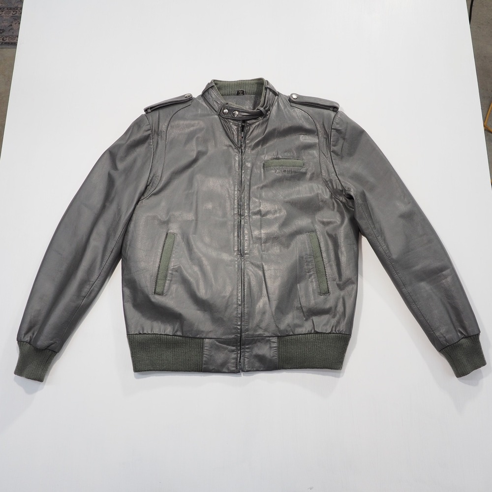 Vintage Gianni Jacket Mens 42 Gray Leather Bomber Removable Liner Racer Coat